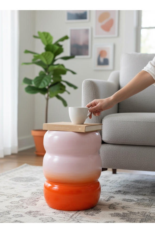 Pembe Turuncu Bubble Seramik Sehpa