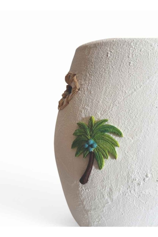 Palmiyeli Beyaz Seramik  Sehpa