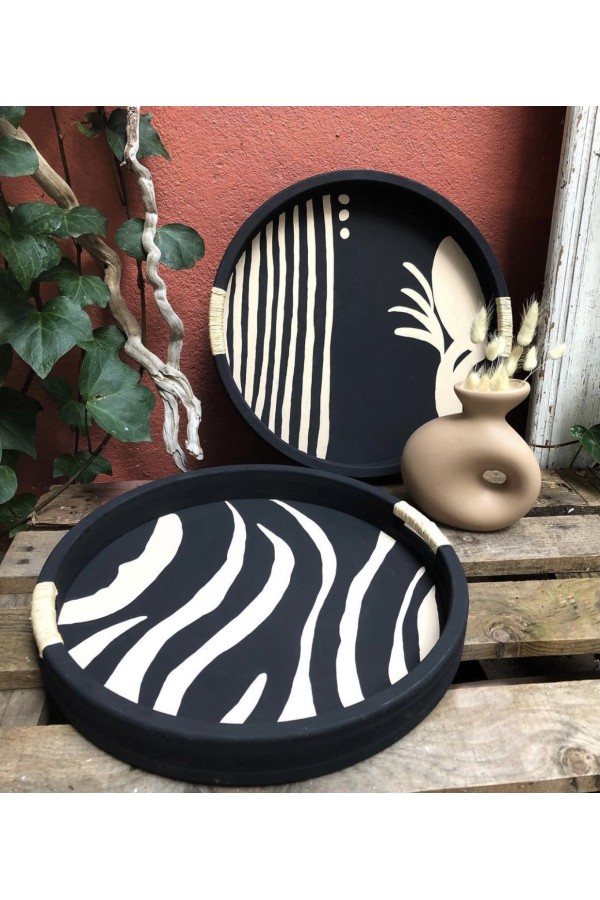 Siyah Zebra Desen Tepsi